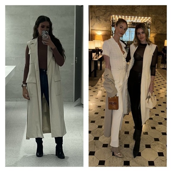 MARINA MASCONE vest long wrap cream white size small D-ring belt trench pockets - Picture 5 of 16